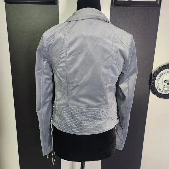 Ice Blue Velvet Moto Jacket - Picture 4 of 6